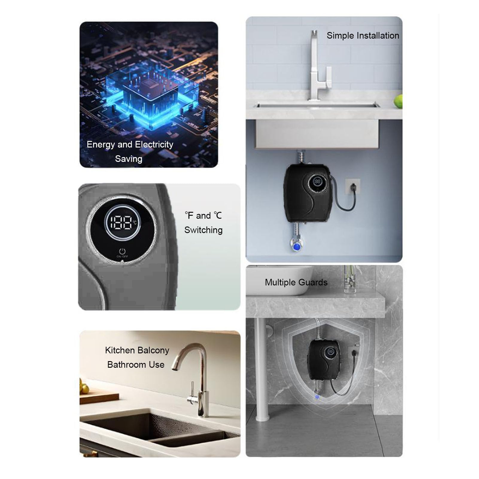 Fockety Mini -Warmwasserbereiter, 3000W Elektrischer Warmwasserbereiter Elektrischer Warmwasserbereiter mit Touchscreen und Messingeinlass für Küchenbadezimmer Wohnung RV (EU -Stecker 220 V)