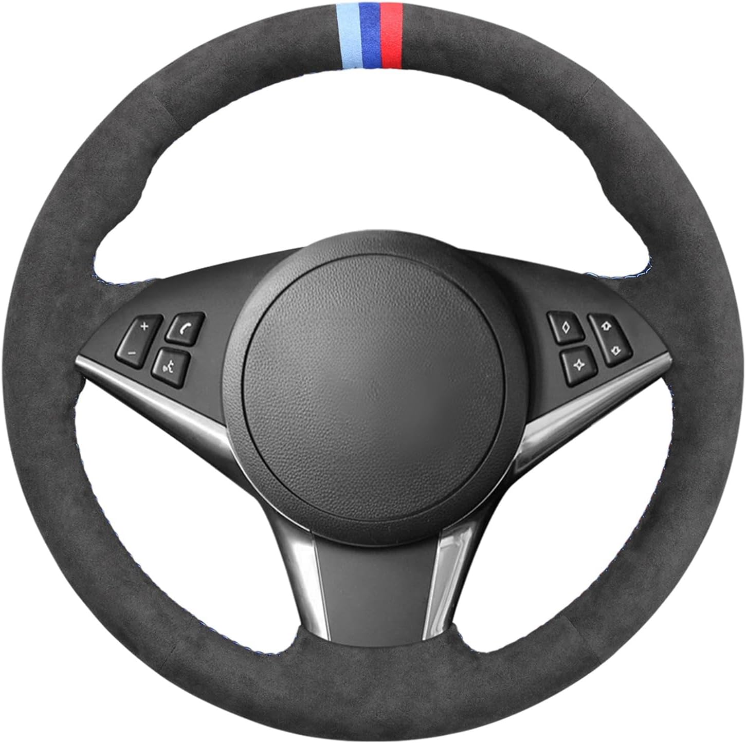 MEWANT Breathable Hand-Sewn Customized Car Steering Wheel Cover for BMW M5 E60 (Sedan)/ M5 E61 (Touring)/ M6 E63 (Coupe)/ M6 E64 (Convertible) Steering Wheel Accessories Made of Microfiber Leather