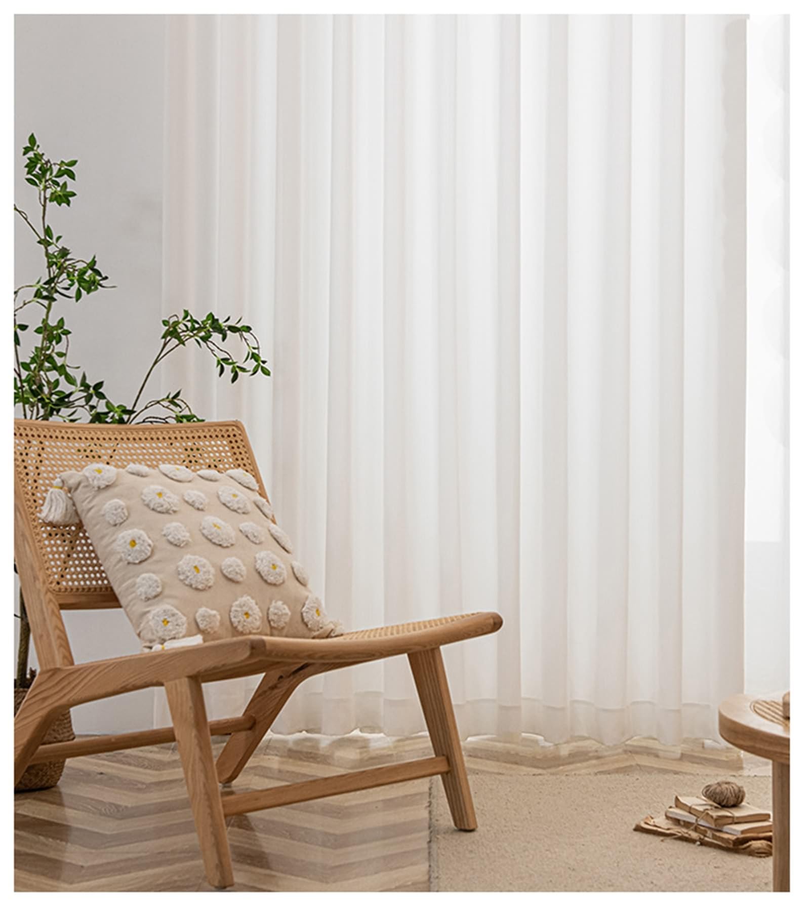 Rideau Fenêtre Semi Transparent 132x214, Rideaux Voilage pour Chambre Polyester Aspect Fil Blanc, Oeillet, Lot de 2