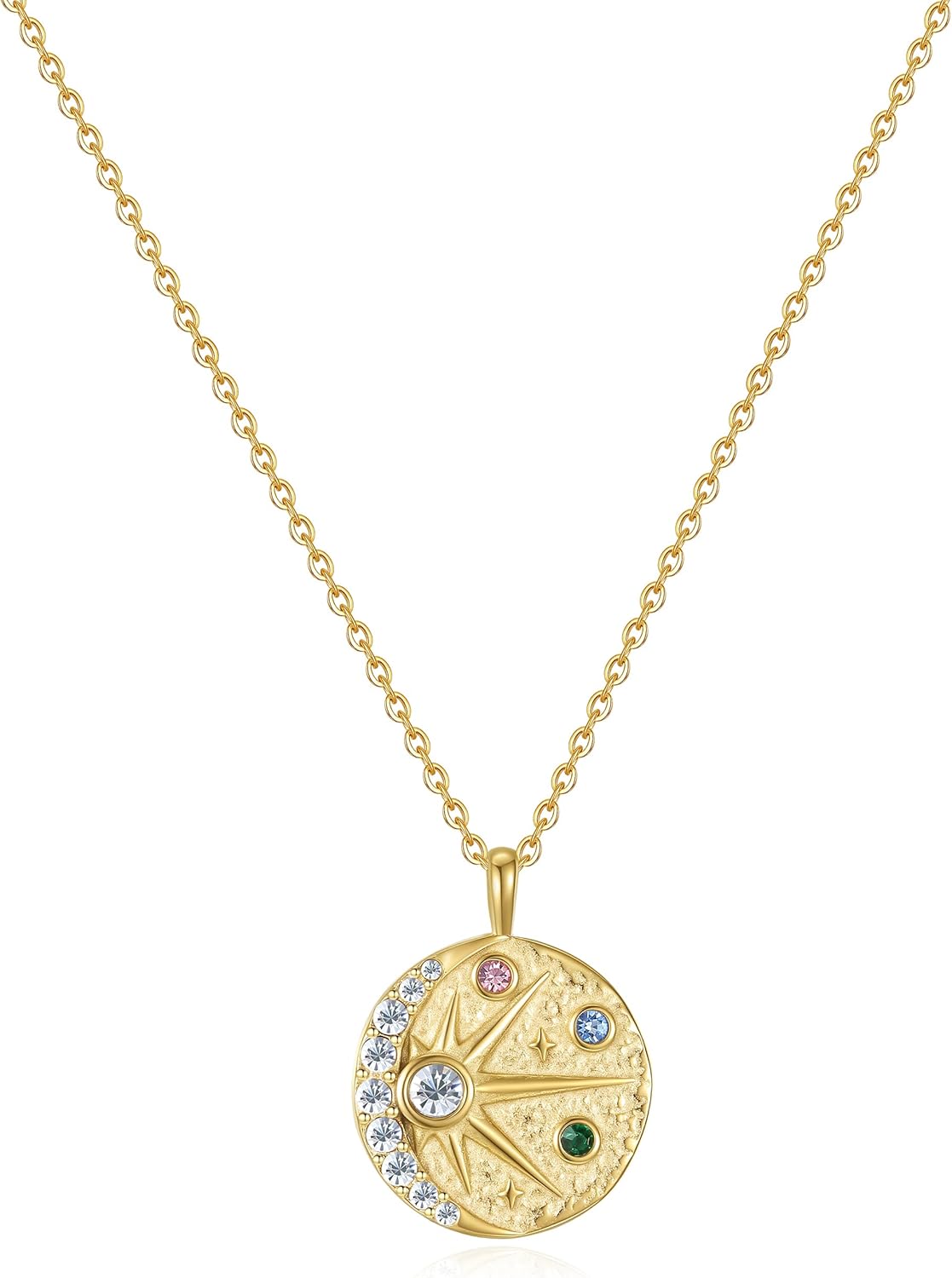 Rhinelife - 18K Gold Plated Pendant Necklace for Women, Pearl Evil Eye Moon Angel Bird Coin Cubic Zirconia, Hypoallergenic Modern Choker Jewelry Gift for Her