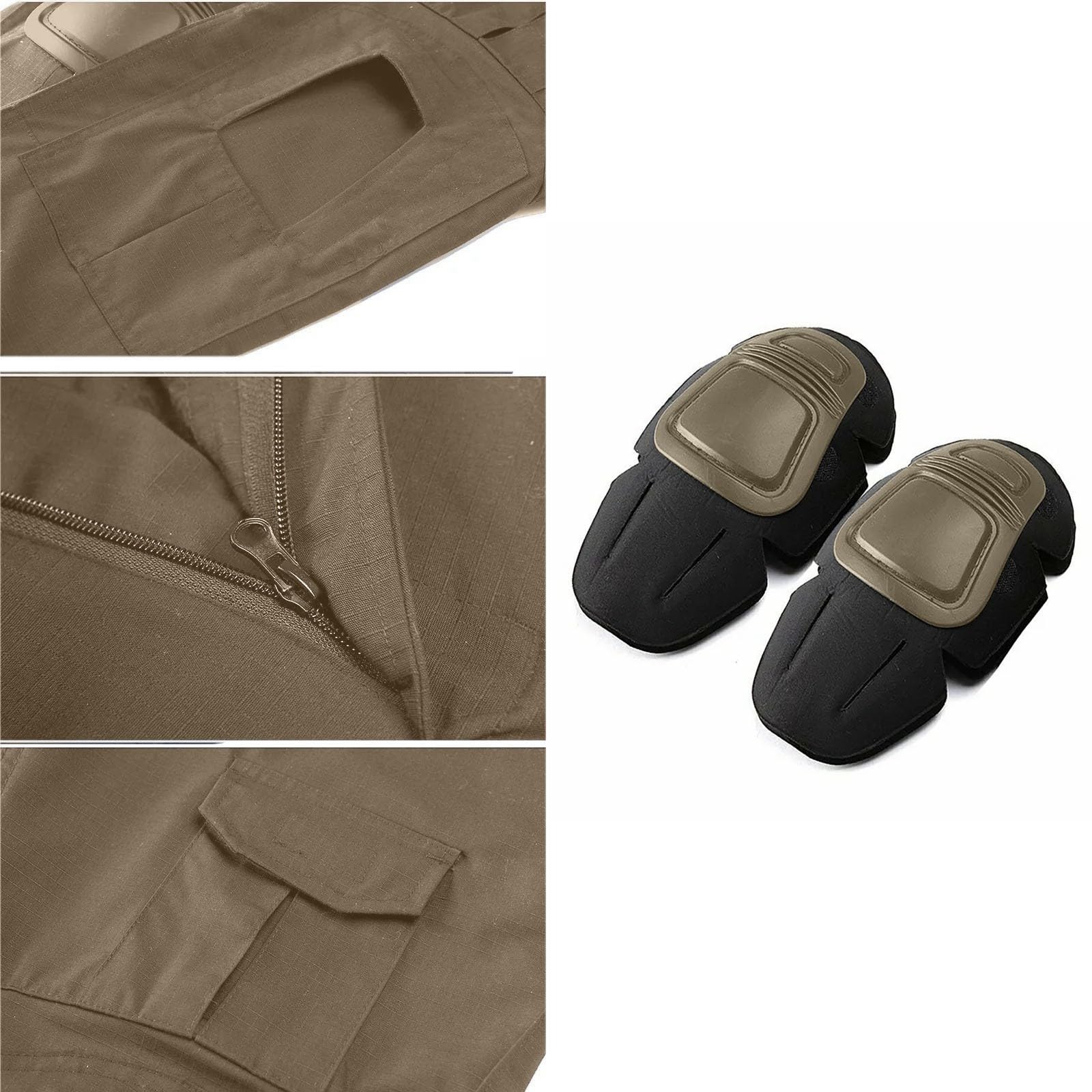 Générique Pantalon Tactique Homme Combat avec Genouillères Pantalon De Travail avec Multi Poches Pantalons Cargo Ajustée Pantalons Battle D'Entraînement avec Zippée Couleur Unie Extérieur Chasse