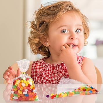 200pcs Cellophane Treat Bags Set for Rice Krispies Pretzel Candies Dessert