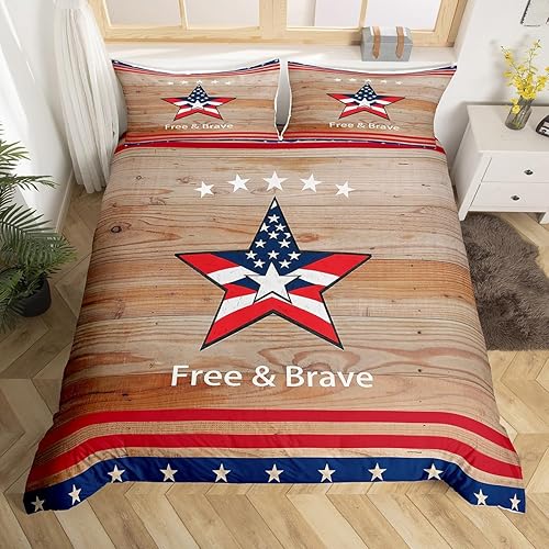 Juego de ropa de cama con diseño de estrella de estilo americano para niños, funda de edredón retro con bandera estadounidense para niños, niñas,