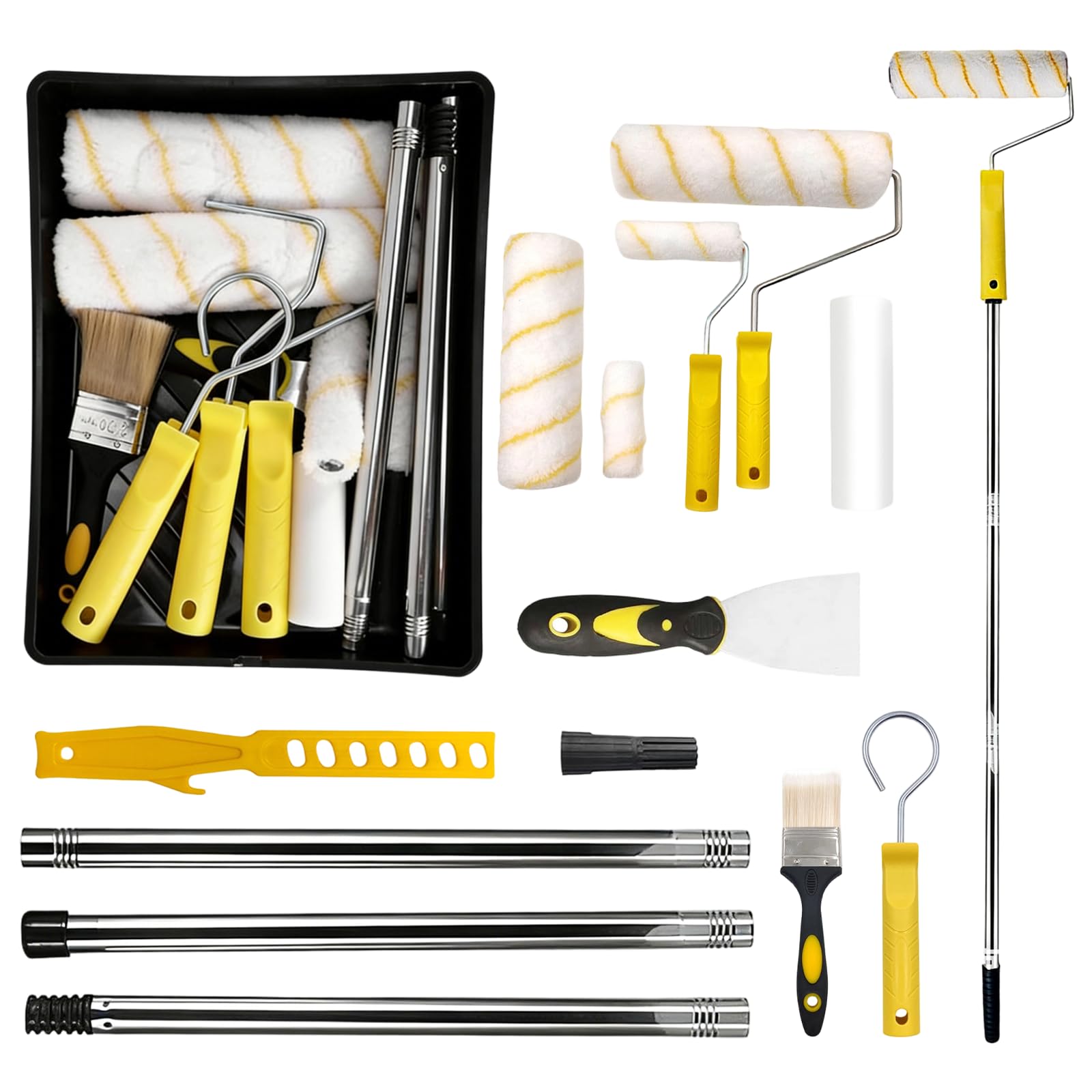 13Pcs Paint Roller Set, Paint Tray Set Paint Rollers 9 Inch with 5pcs Roller and Traypaint, 4 Inch Paint Roller with Paint Roller Extension Pole for Painting Walls, Ceilings, Doors