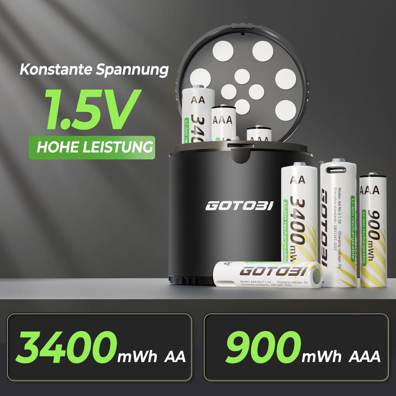 8 Stück AA Batterien, 4 Stück AAA Lithium Akkus Wiederaufladbar mit Ladegerät 1,5V USB-C Wiederaufladbare Lithium Batterie mit Schnellladegehäuse