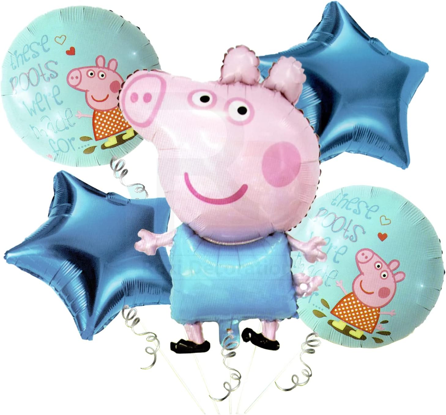 Rozi Decoration Pig Theme Birthday Decoration Items Set of 5 Pcs | Peppa Foil Balloons for Birthday Décor | Kids Birthday Decoration Items for Boys | Cartoon Balloon for Kids