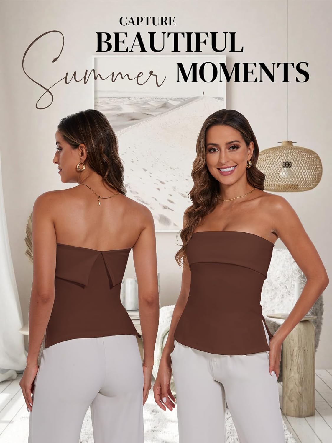 Strapless Tube Tops for Women Backless Going Out Bandeau Top Sexy Trendy Off Shoulder Side Split Summer Bustier Tops - Image 4