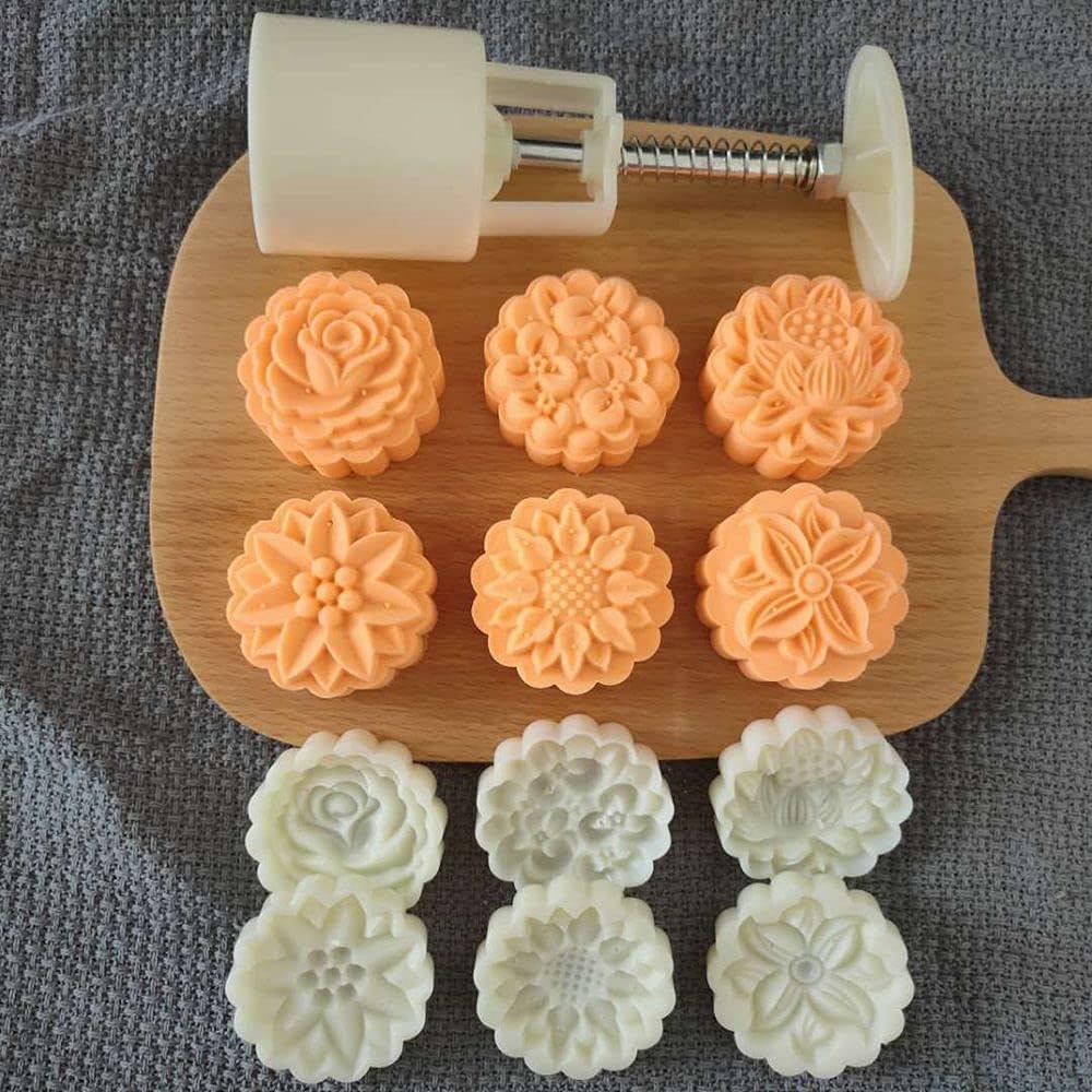Vctitil 50g Mooncake Mold with 4/5/6 Stamps Flowers Shape
