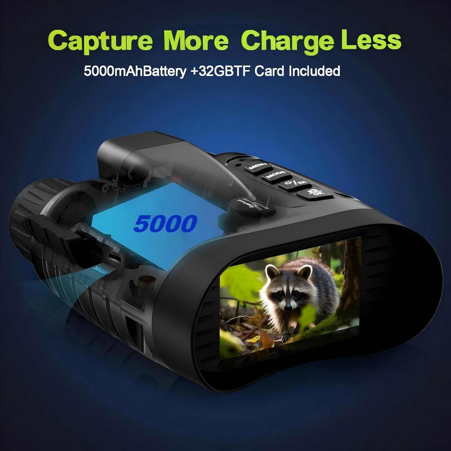4K Night Vision Goggles, Night Vision Binoculars with Rangefinder, 3.2" HD Screen, 5000mAh Rechargeable Battery, 32GB TF Card for Adults, Camping, Wildlife Observation - Image 6