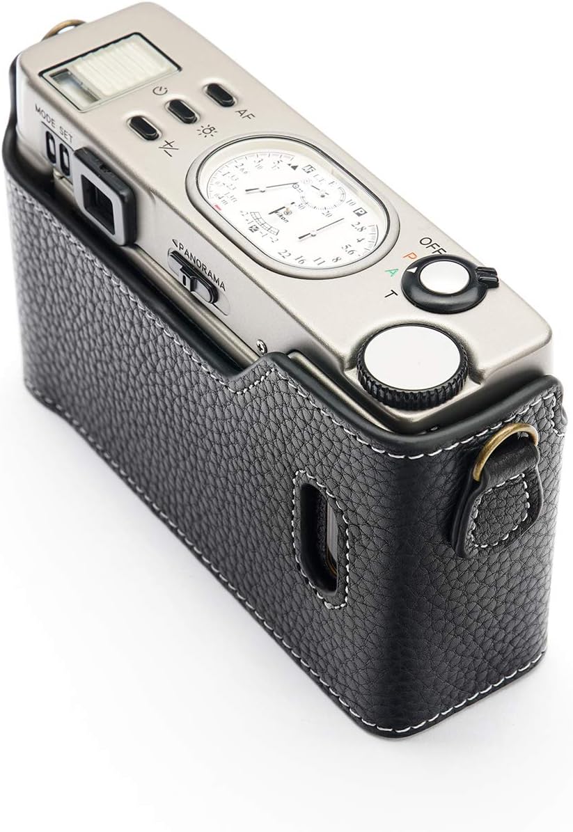35Ti 28Ti Case, BolinUS Handmade Genuine Real Leather Half Camera Case Bag Cover for Nikon 35Ti 28Ti Camera with Hand Strap (Black)