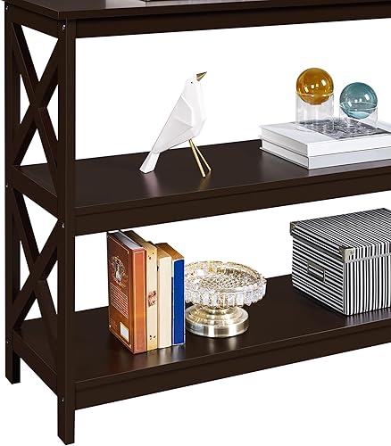 Miniatura 7 de Yaheetech Mesa consola con 3 estantes de almacenamiento, mesa de entrada de 3 niveles, estantería larga estrecha lateral para sofá para pasillo,