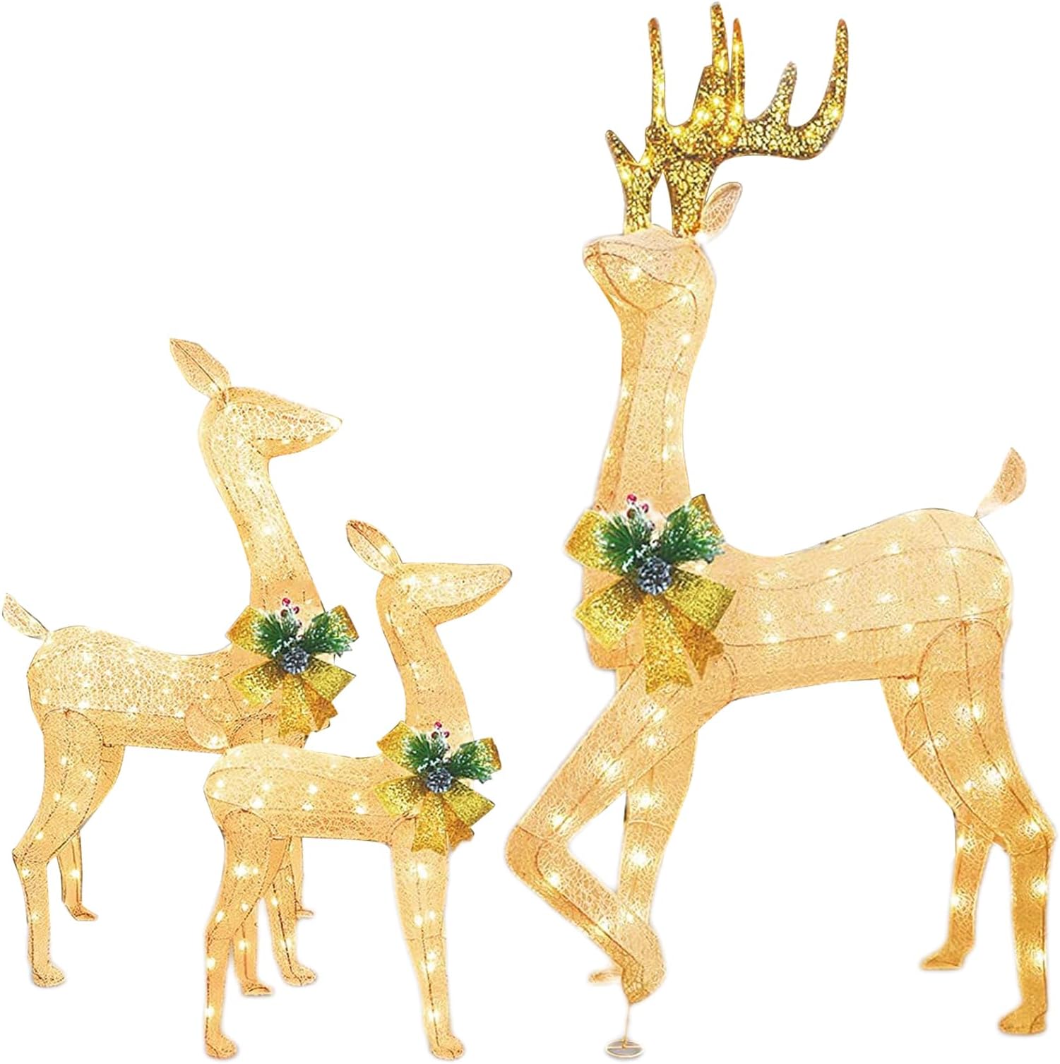 Lighted Christmas Reindeer, 3 Pieces Light Up Deer Decor, LED Twinkling Reindeer Family Set, Illuminated Deer for In/Outdoor, Standing Elk Ornaments for Home, Garden, Lawn, Yard, Porch (Acrylic)