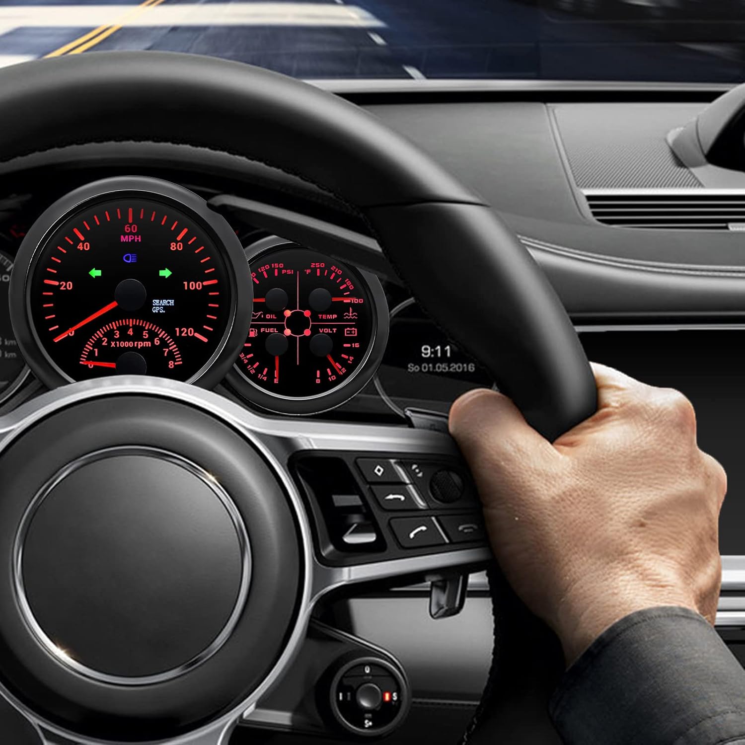 ARTILAURA Speedometer Gauge Set - GPS Speedometer with Tachometer,Fuel Level Gauge Water Temperature Gauge Oil Pressure Gauge Voltage 4in1 Gauge for Car AUTO Boat Marine(Black) : Automotive