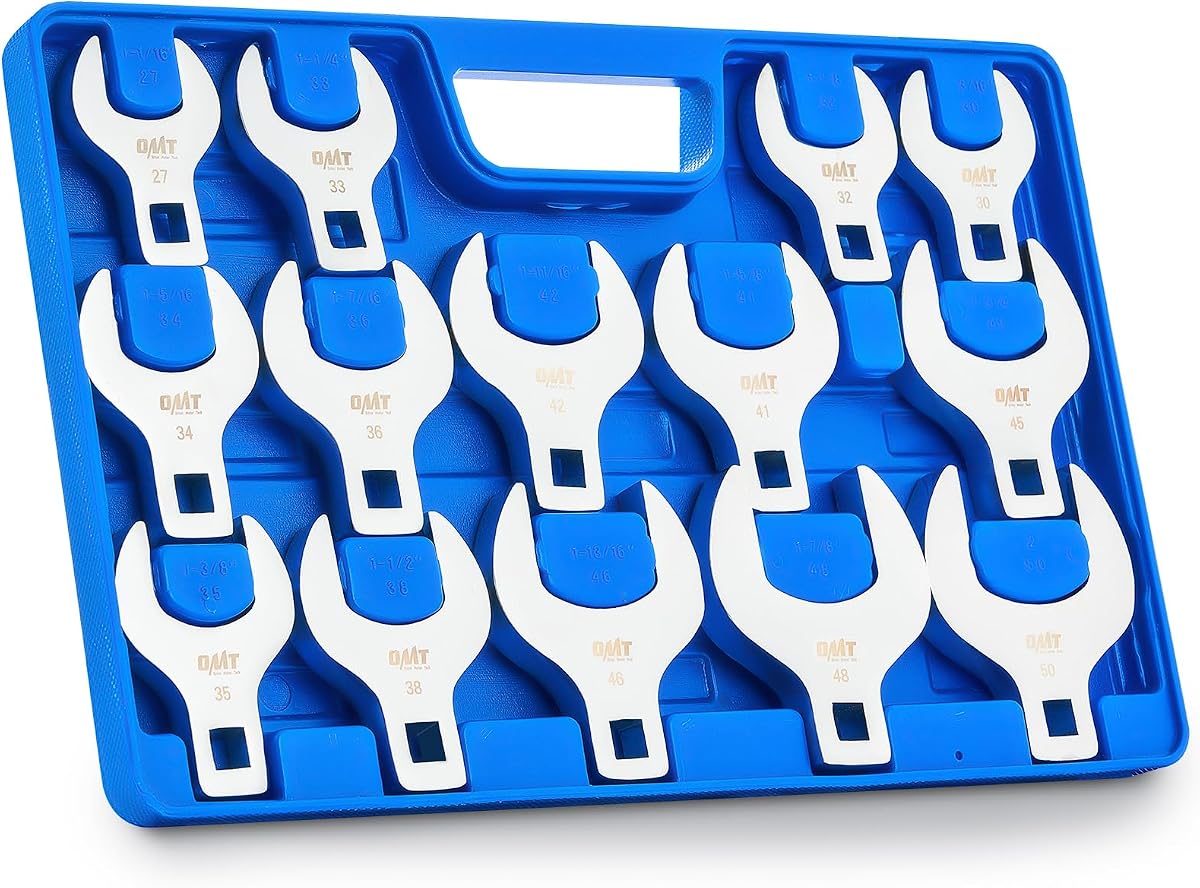 Orion Motor Tech 14pc Jumbo Crowfoot Wrench Set, Metric Crows Foot Wrench Set for 27 to 50 mm Flare Nuts, Chrome Plated Cr-V Steel Crowfoot Wrenches for 1/2" Drive Rachet & Extender with Storage Case