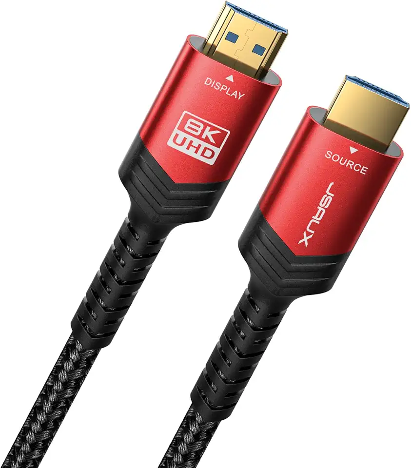 JSAUX Cabo longo HDMI de fibra óptica 8K 15 m 2.1 48Gbps cabo trançado HDMI ultra alta velocidade, 4K @120Hz 144Hz, 8K@60Hz, HDCP 2.2 e 2.3, HDR 10, eARC compatível com monitor de laptop UHD TV PS5 PS4-Red
