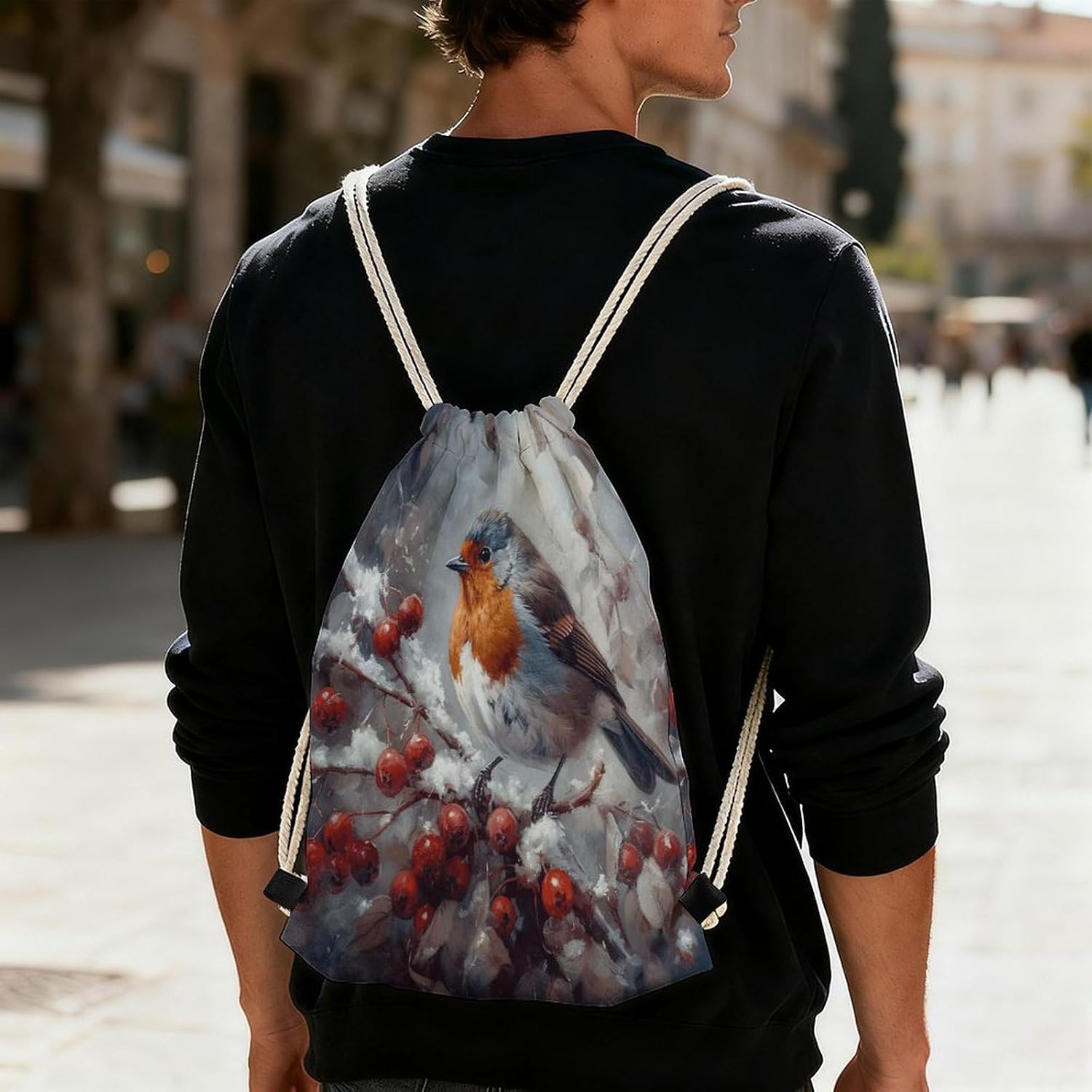 Bird on Branch Drawstring Backpack Cinch Bag image 5