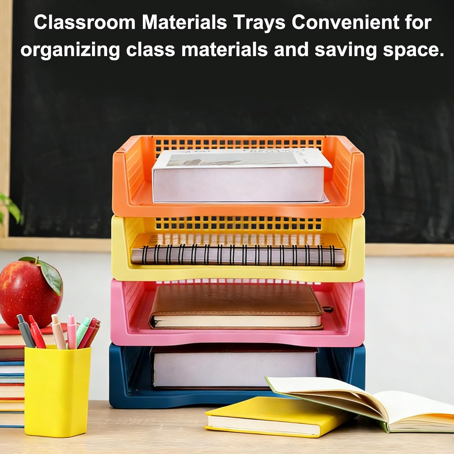 8 Pack Boho Plastic Turn in Paper Trays for Classroom Storage Bin Basket Organizers for School Teacher Supplies Classroom Office Home Organization Storage Tray Holds 4A Paper File Document