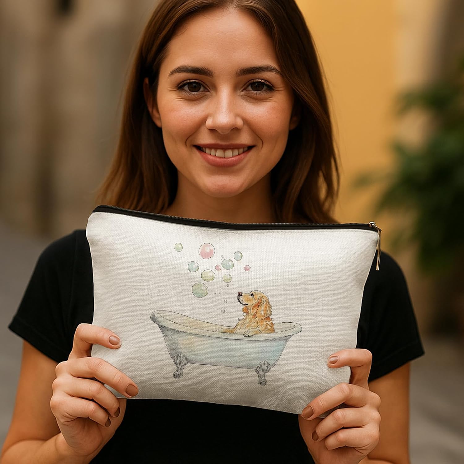 Golden Retriever Makeup Bag, Gifts for Golden Retriever Lovers Cosmetic Bags for Women, Pet Lover Gifts, Cute Dog Bathtub Makeup Zipper Pouch - Image 5