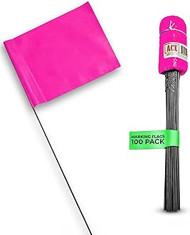 ACE Supply Pink Marking Flags 100 Pack - 4 x 5-Inch Flag on 15-Inch Steel Wire - Marker Flags for Irrigation, Sprinkler Flags, Lawn Flags, Yard Flags, Garden Flags, Dog Training, Invisible Fence