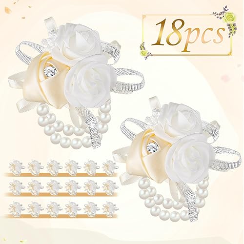 Miniatura 4 de Zeyune 18 ramilletes de muñeca para baile de graduación, boda, ramillete de rosa artificial, flor de mano para madre de novia y novio, novia, dama