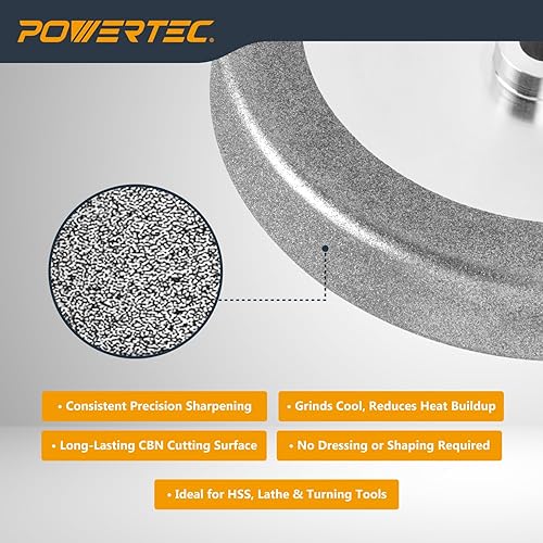 Miniatura 27 de POWERTEC Muela amoladora de banco de 8 pulgadas, grano 80, muela abrasiva de óxido de aluminio para amoladora de pedestal de banco, eje de 1 pulgada