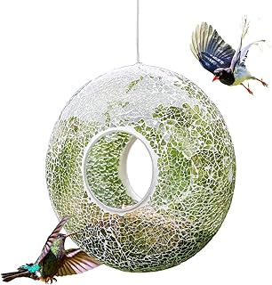 Fly Through Wild Bird Feeder Garden Hanging Bird Feeder Mosaic Circle for Outdoor Decoration,Green