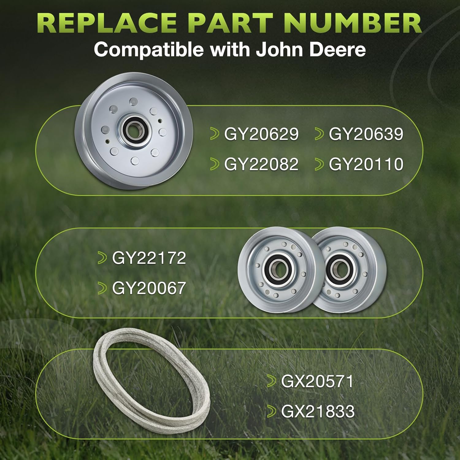 Deck Belt Pulley Kit Compatible with John Deere 48" Deck D140, D150, L120, L130, LA130, LA140, Idler Pulley Replaces GY22172/GY20629, Mower Belt Replaces GX20571