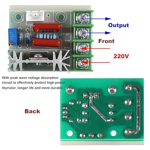 Miniatura 5 de Diitao Regulador de voltaje de CA de 2 piezas, módulo regulador de voltaje eléctrico SCR de 50-220 V, 2000 W, regulador de temperatura, regulador de