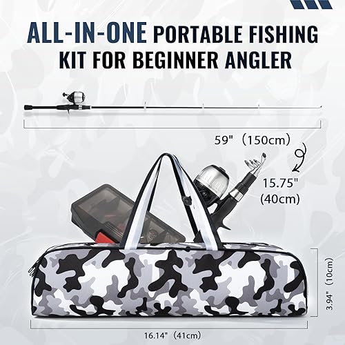 Miniatura 2 de Combo de caña de pescar para niños, caña de pescar y carrete para jóvenes, caña de pescar telescópica portátil con caja de aparejos, juego de