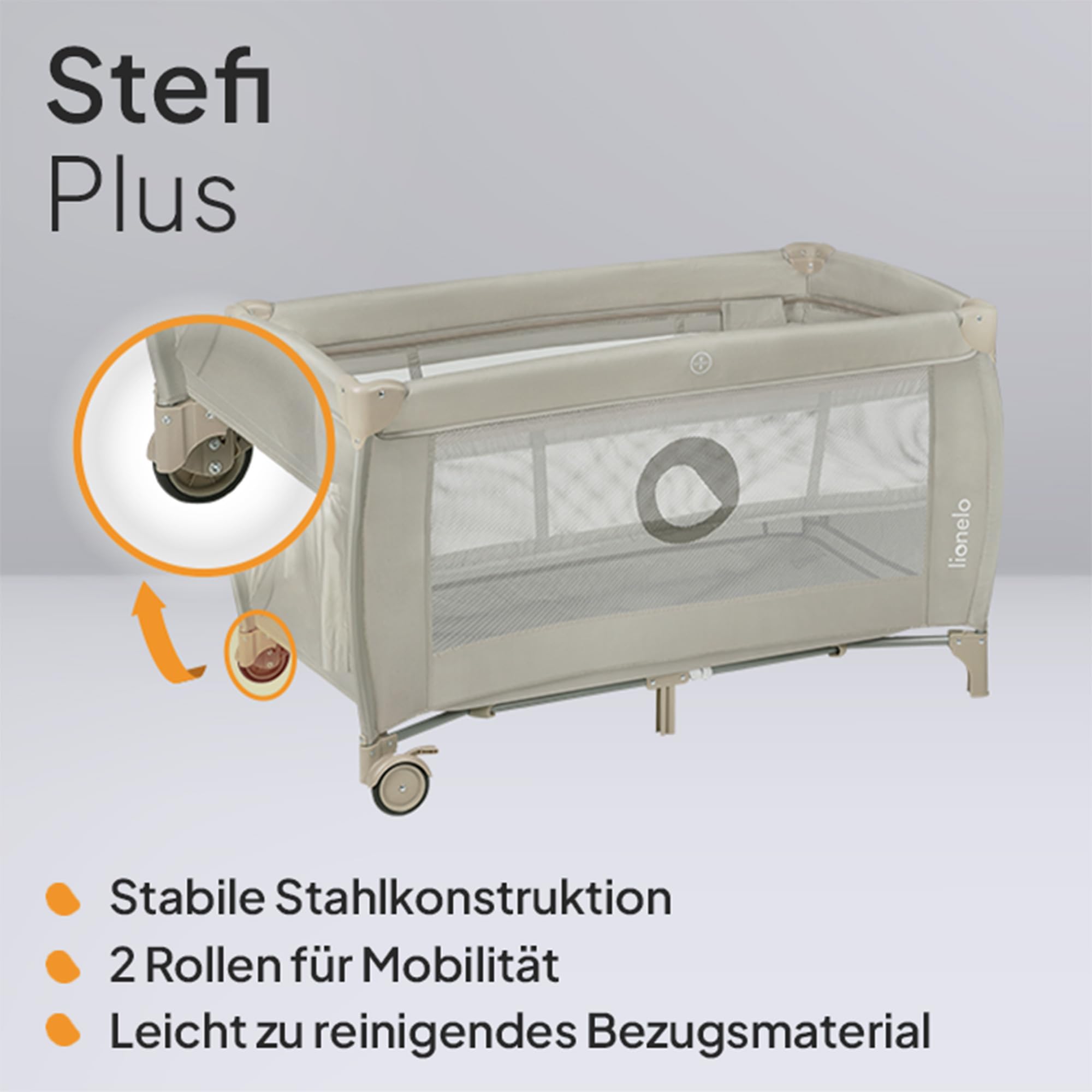 Lionelo Stefi Plus Reisebett bis 15 kg Babybett Kinderreisebett mit Matratze Seitlicher Eingang mit Reißverschluss Hochwertige Schaumstoffmatratze