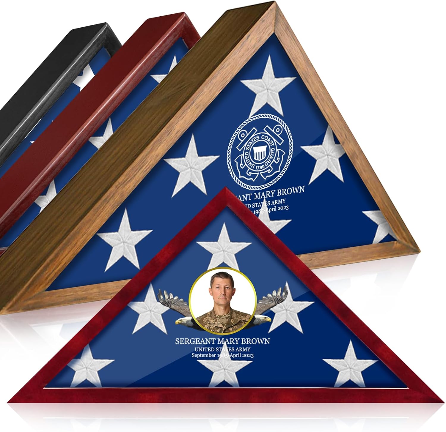 Personalized Military Flag Display Case for Burial Flag - Solid Wood Veteran Memorial Shadow Box with Custom Engraving, Wall Mount or Desktop, Fits 3x5ft / 5x9.5ft Funeral Flag - 17inch