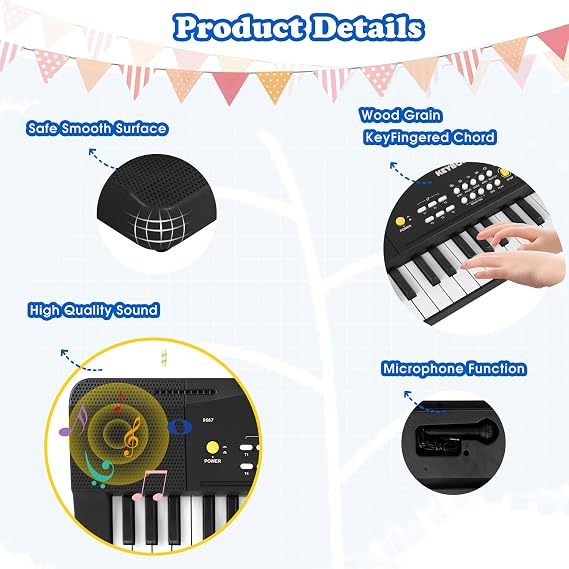 37 Keys Kid Toddler Toy Piano Keyboard Electric Pianos with Microphone