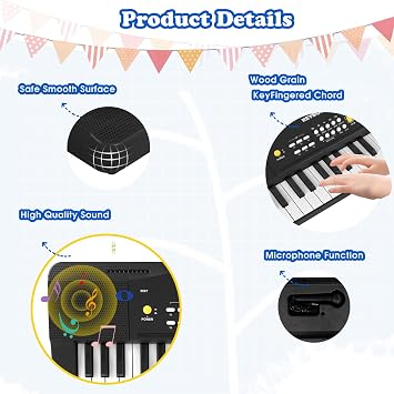 37 Keys Kid Toddler Toy Piano Keyboard Electric Pianos with Microphone