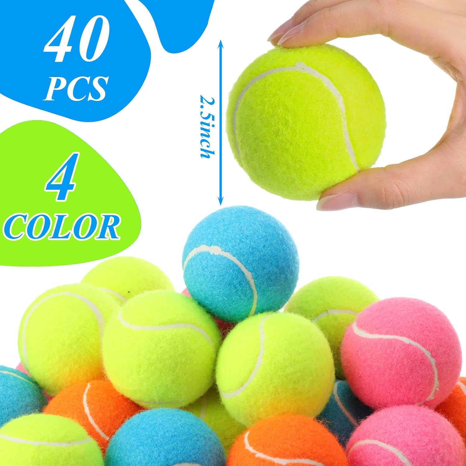 Skylety 40 Pcs 2.5 Inch Squeaky Tennis Balls Bulk for Dogs Bouncy Floatable Tennis Balls Dog Playing Supplies Training Interactive Fetch Toys Indoor and Outdoor for Small Medium Puppy (Multicolor)