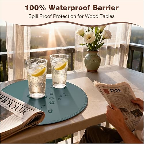 Miniatura 5 de Juego de 6 manteles individuales redondos de vinil azul, impermeables, lavables, de piel sintética, resistentes al calor, para mesa, aptos para Azul