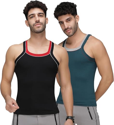 Amul Comfy Pack of 2 Cotton Round Neck Sleeveless Solid Men Gym Vest(Assorted Colours May Vary)