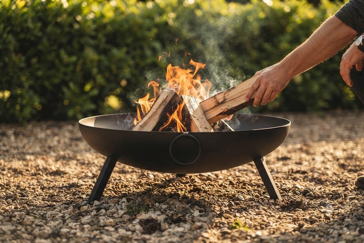 Feuerschale Schwarz 79 cm - 4mm Stahl, 26 kg, Pulverbeschichtet - Rund, Wetterfest, Farbstabil - Massive Feuerstelle für Garten und Terrasse - Favilla