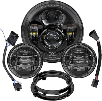 7 Inch Motorcycle LED Headlight 4.5" Fog Passing Lights DOT Kit for Harley Davidson Street Glide Touring Road King Electra Glide Fat boy Ultra Classic Heritage Softail Switchback CVO Tri Glide Black