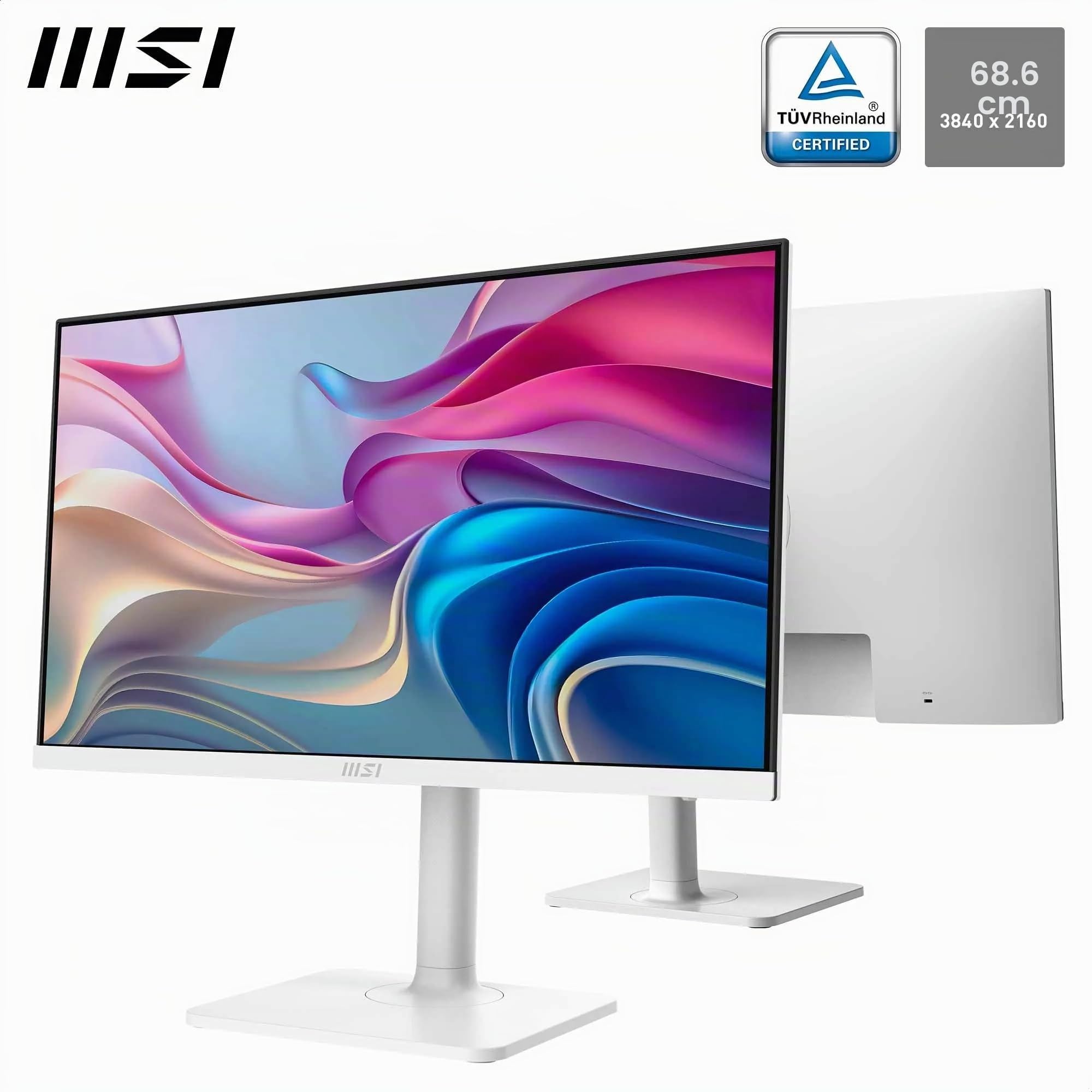 MSI Modern MD272UPHW 27-Zoll-UHD-Büromonitor - 3840 x 2160 IPS-Panel, 60Hz, augenfreundlicher Bildschirm, VESA-befestigbar, 4-Fach verstellbar - HDMI 2.0b, DisplayPort 1.4a, Typ-C, USB-B, USB-A