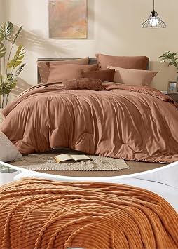Monbix 7 Piece Cationic Dyeing Comforter Set and Throw Blanket