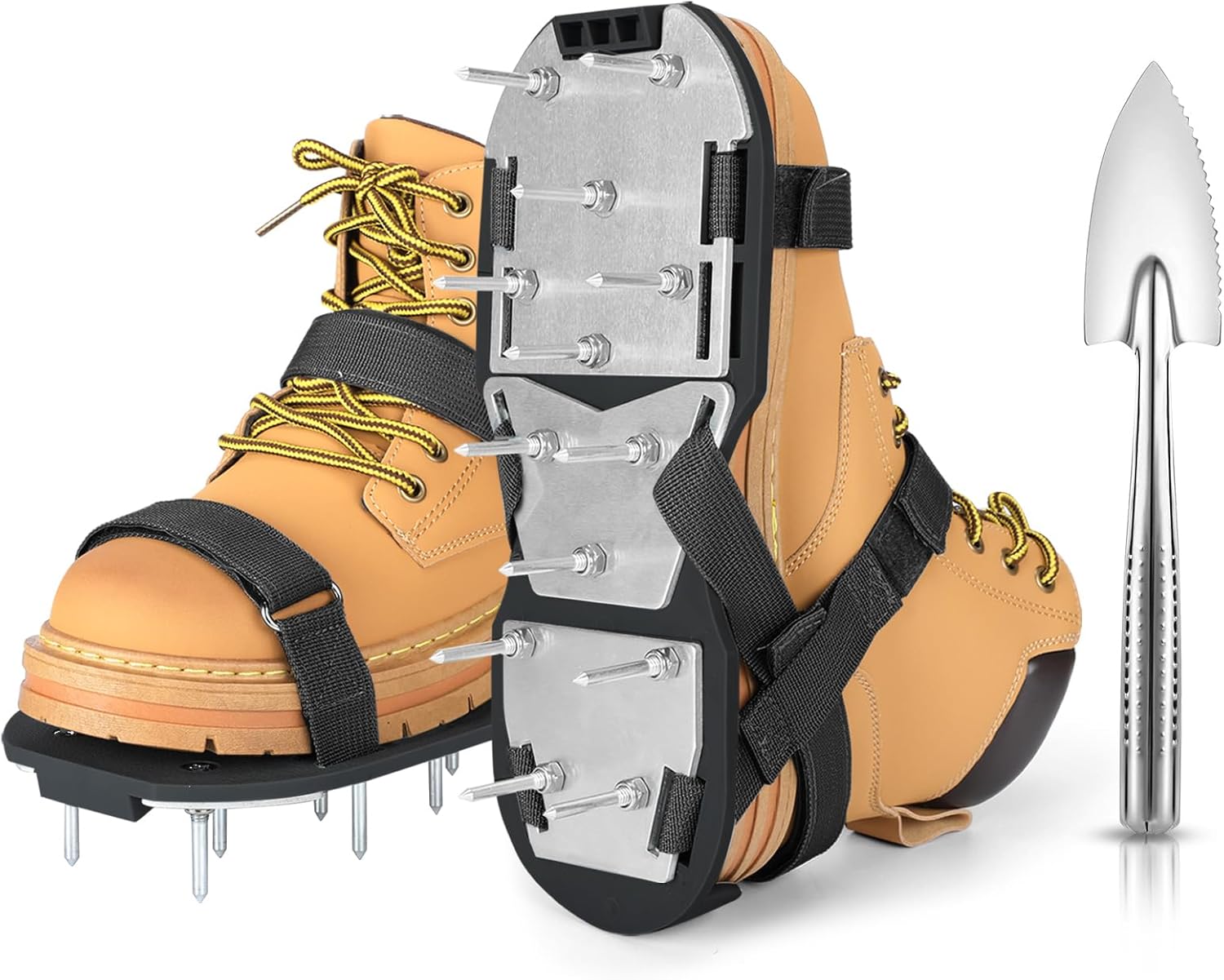 Lawn Aerator Shoes for Grass - Pre-Assembled Grass Aerator Shoes for Lawn - Soil Yard Aerator Tool for Aerating Patio Garden, Black, Small Size