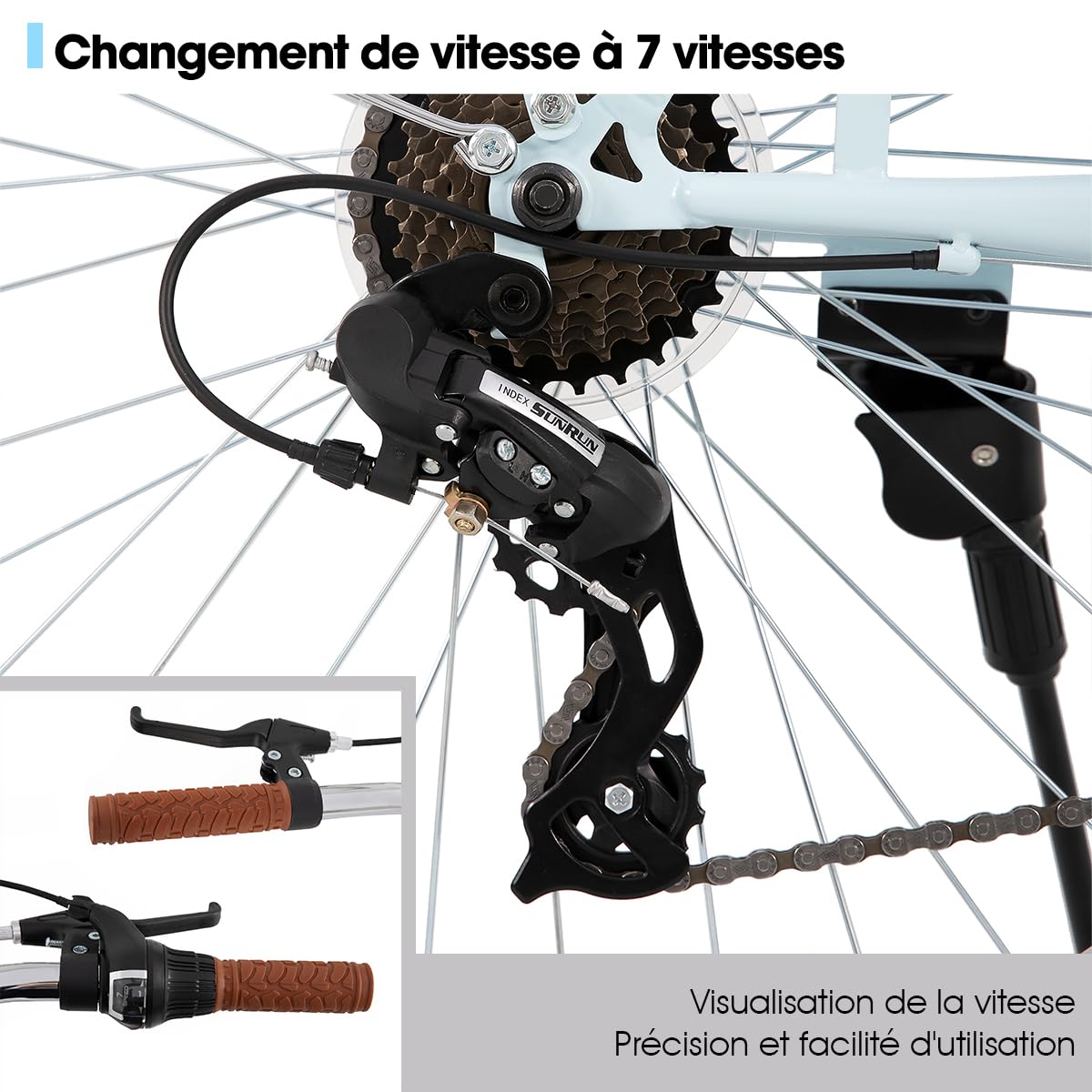 Hiland Beach Cruiser Bike 26 pouces pour hommes et femmes, cadre step-Through Vélo de ville pour adultes avec porte-bagages et panier, pour homme et femme, 7 vitesses