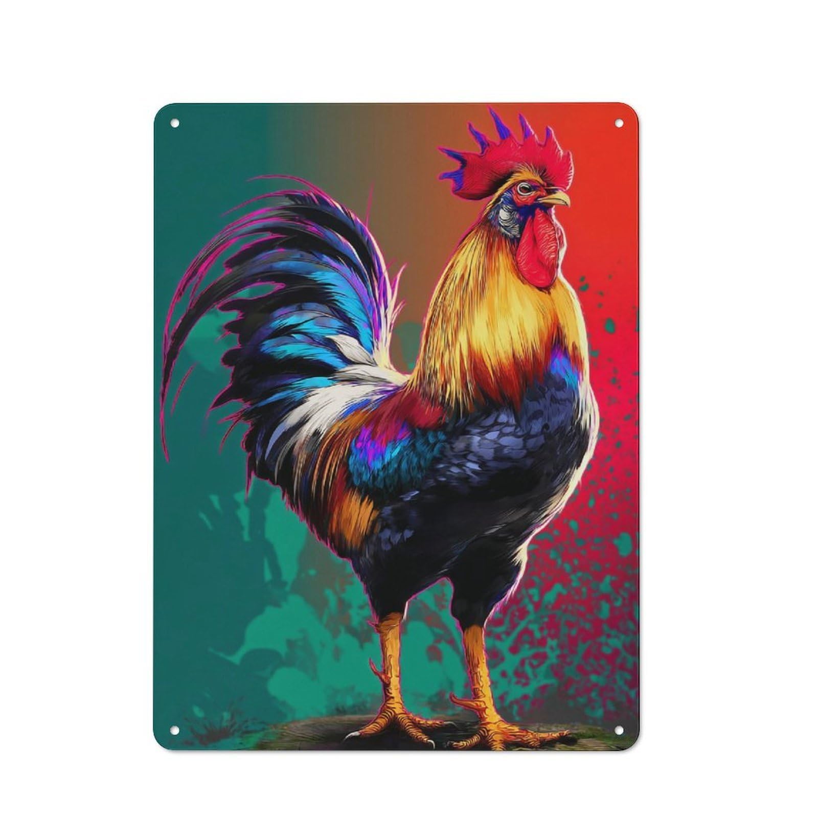 Junmoney Colorful Rooster Art Print-1 Understated Decorative Metal Sign 40X30cm Featuring Study Room Decor For Workspace, Cafe, Shop Or Desk Area