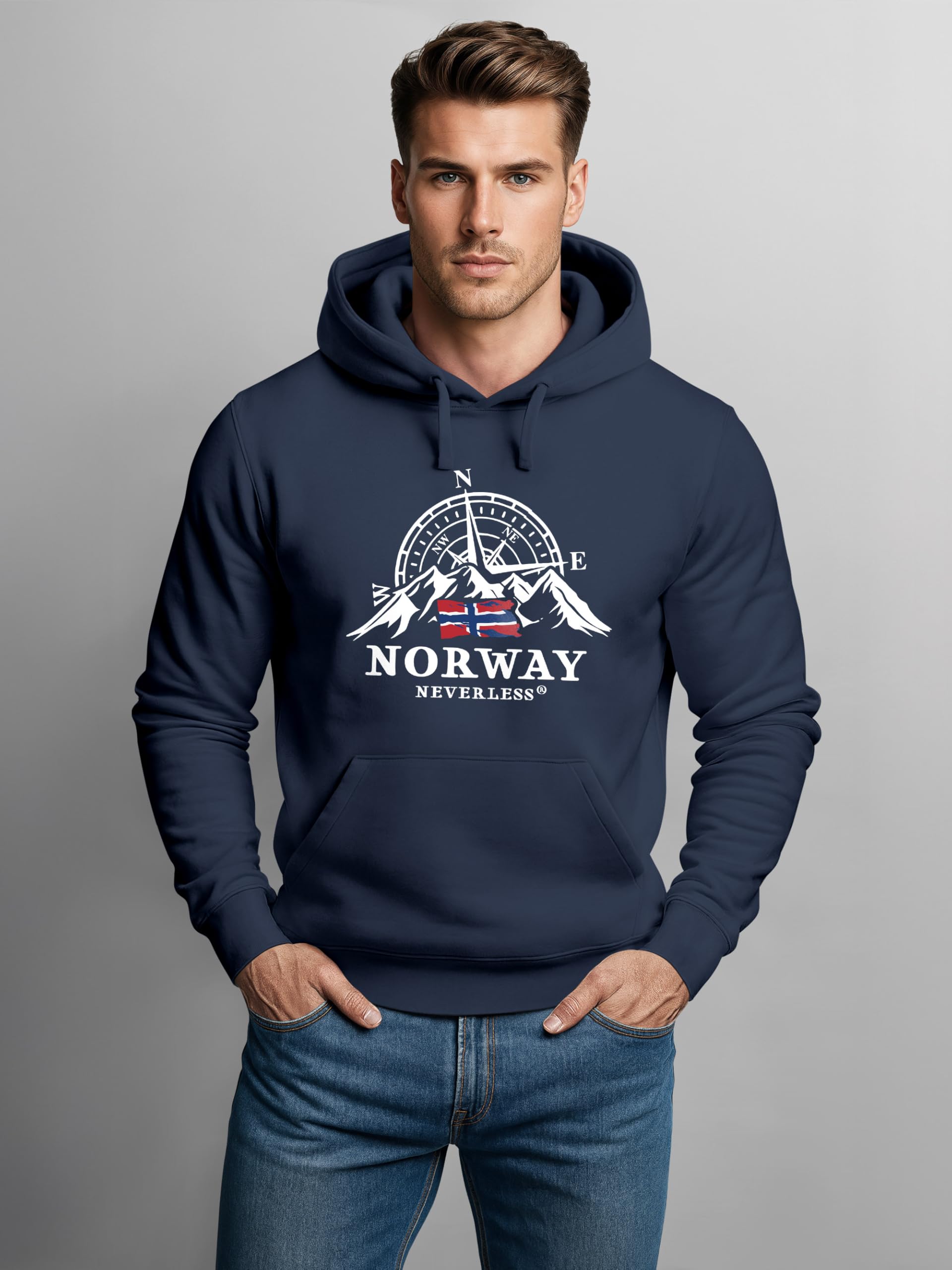 Neverless® Hoodie Herren Norwegen Flagge Skandinavien Nordisch Kompass Kapuzenpulli Männer Fashion