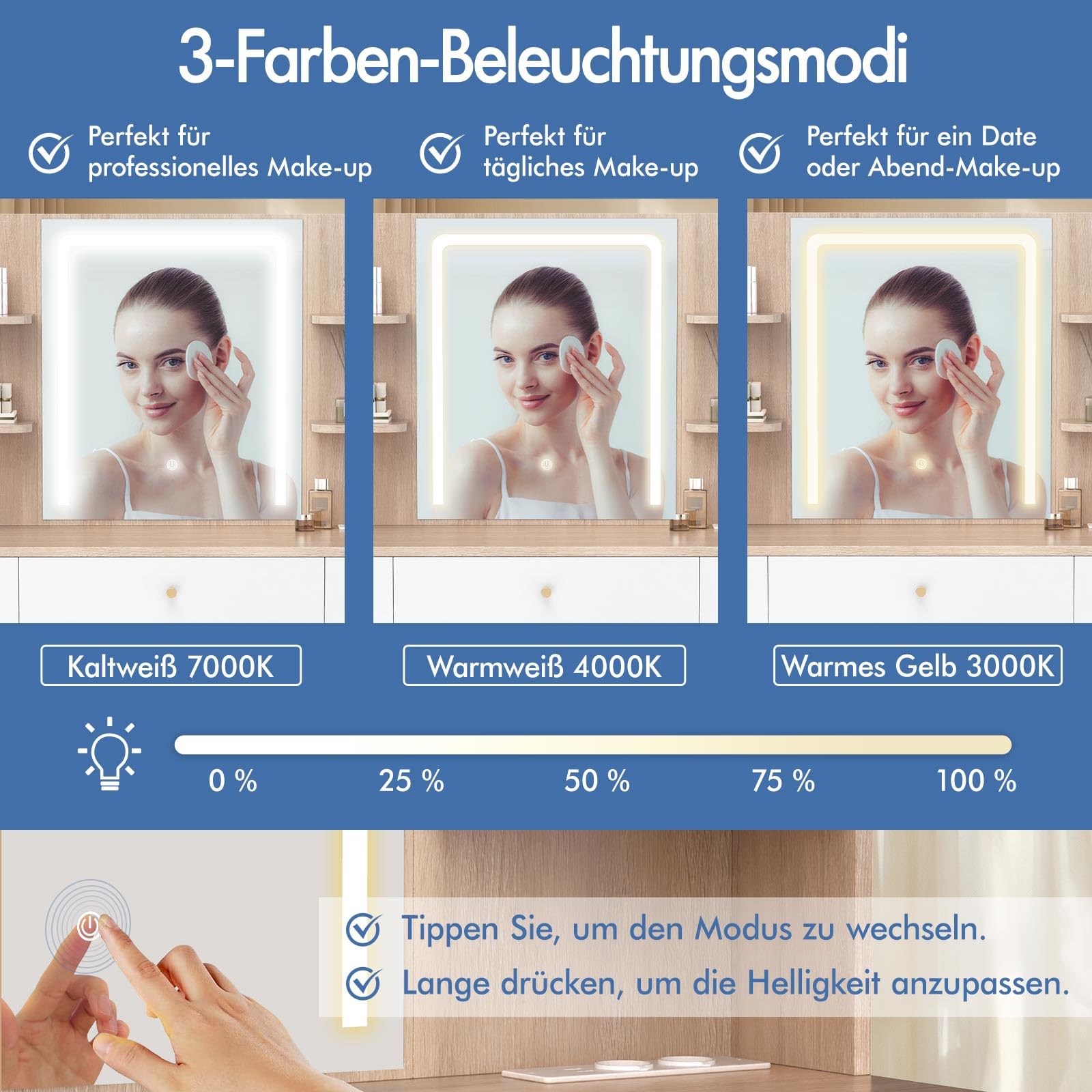 ALFORDSON Schminktisch mit Beleuchtung, Hocker, 6 Offene Regale, Eiche