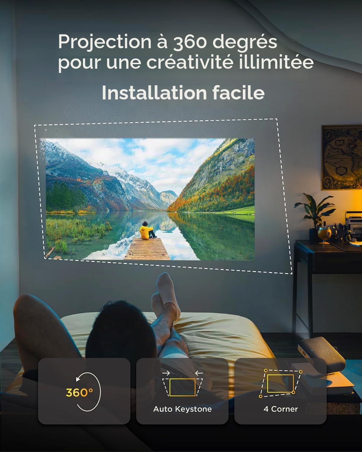 ViewSonic M1 Max Projecteur LED intelligent portable, Full HD 1080p, Google TV, projection 360°, 200 ANSI lumens, batterie intégrée avec 2 heures de temps de lecture, mise au point automatique