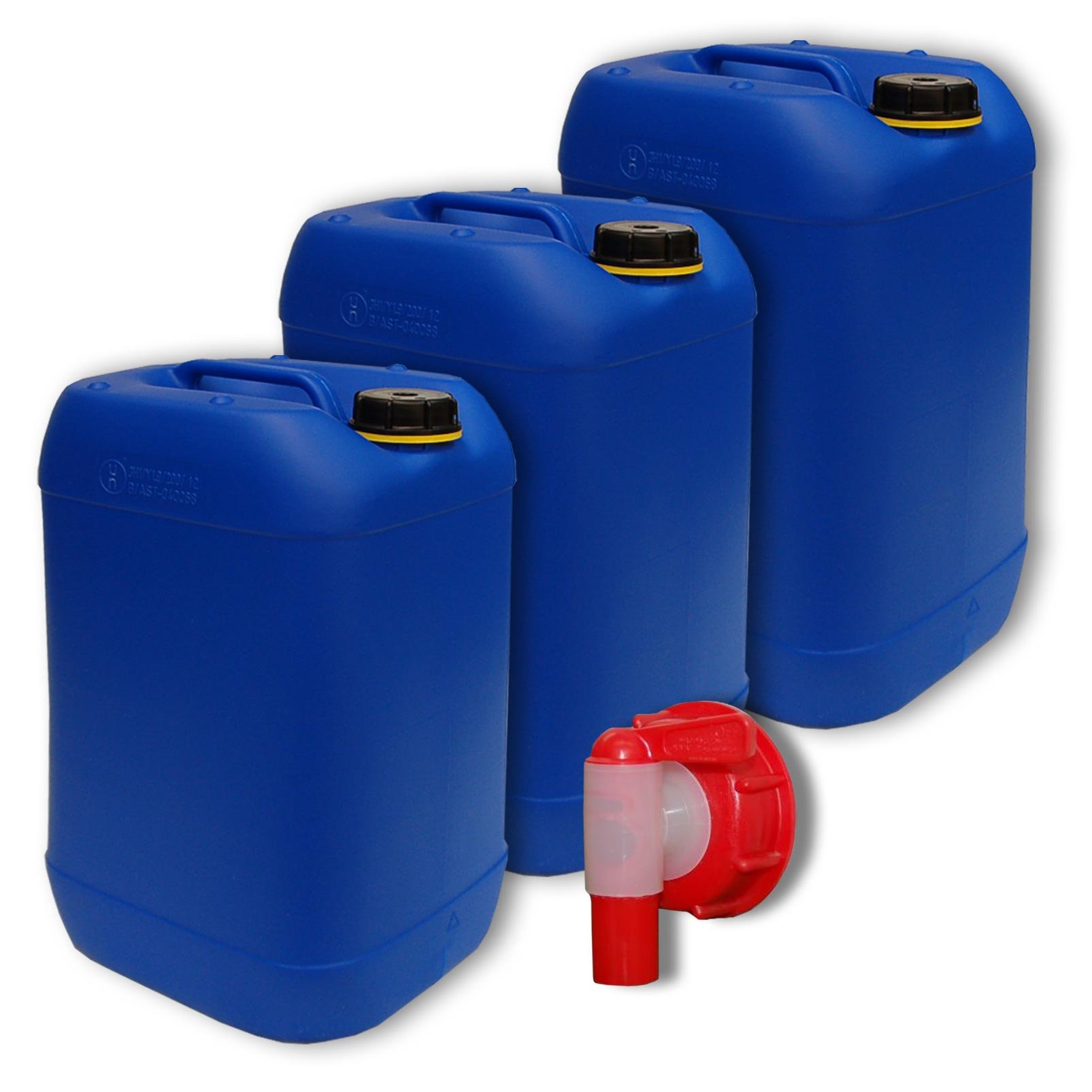 Bidons – Lot de 3 Jerricans 20 L, Bleu + 1 Robinet DIN 61 (22048x3+22010)