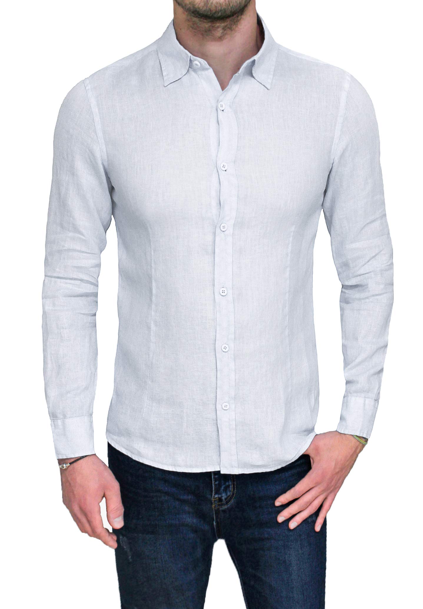 Camicia Lino Uomo Sartoriale Primavera Estate Casual Elegante