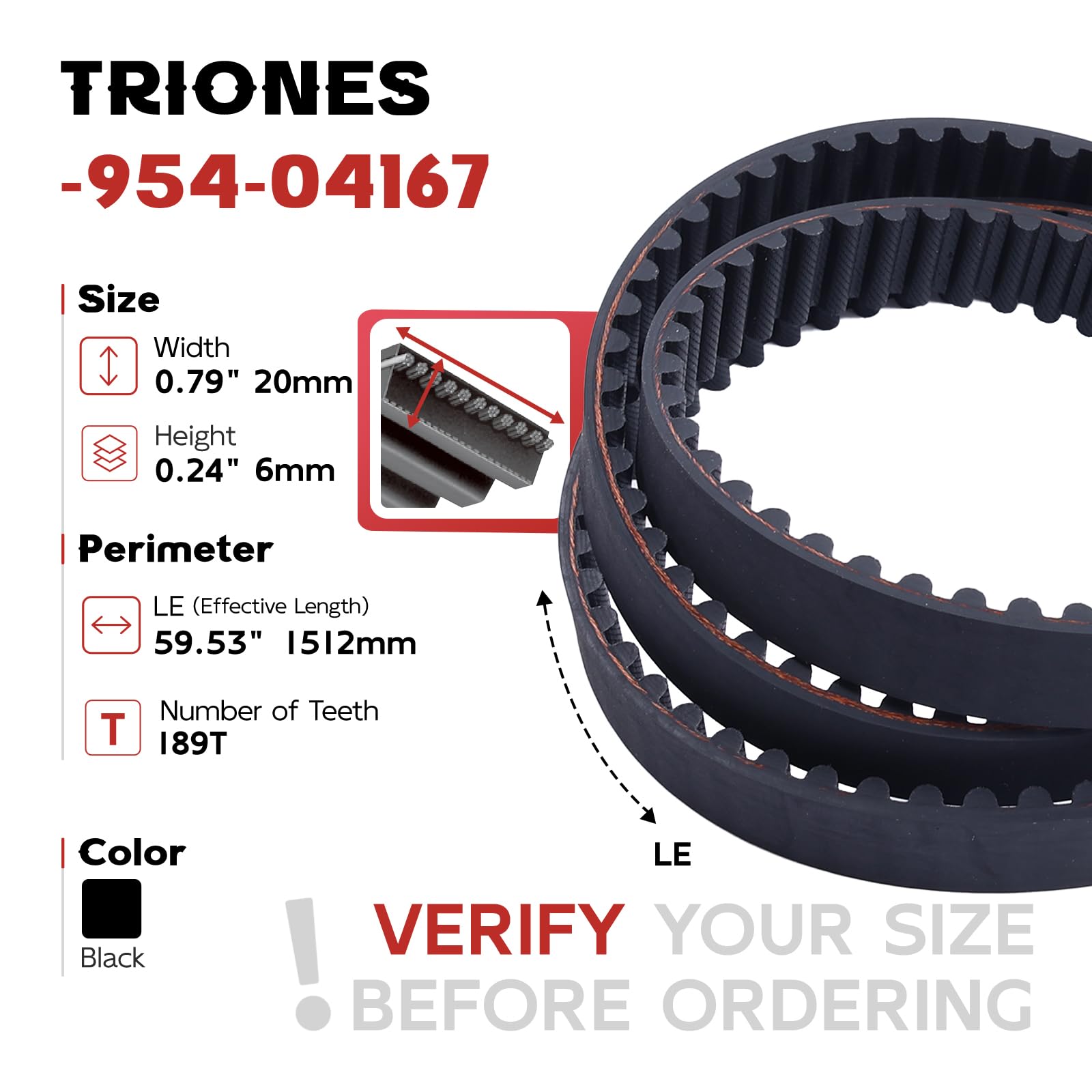 TRIONES 954-04167 - Correa síncrona de repuesto para MTD Troy-Bilt Cub Cadet 754-04167, 954-04167, i1042, LTX1040, LTX1042 (59 1/2 x 3/4 pulgadas)