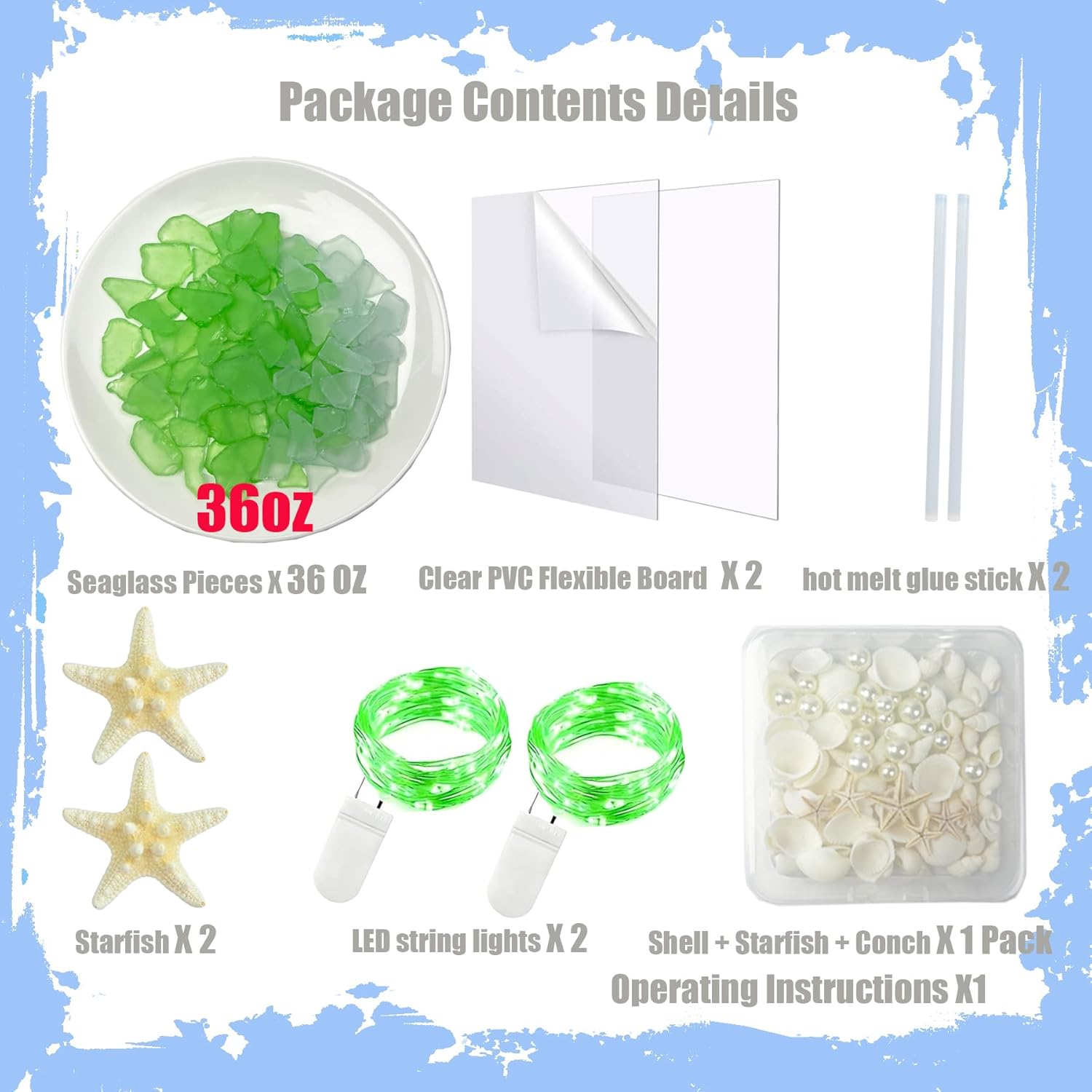 WECKLOM Christmas Tree DIY Kit Sea Glass Pieces for DIY Crafts Christmas Craft DIY Christmas Tree Lights Lamp Christmas Ornament Crafts (Green + White)